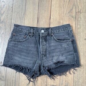 Levi’s Distressed Black Denim Shorts